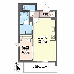 ドエルエルガー 1LDKの間取図画像