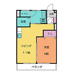 西の荘ビル 1LDKの間取図画像
