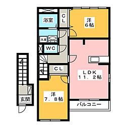 ピアヴィレッジ 2階2LDKの間取り