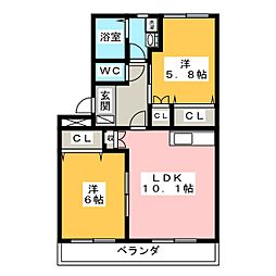 サンライズオクダA 2LDKの間取図画像