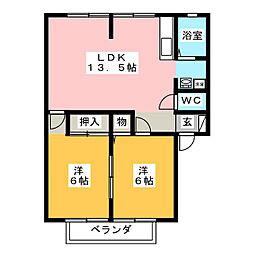 サンビレッジ割田B 2LDKの間取図画像