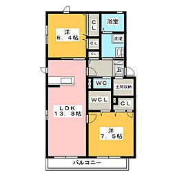 サンクイール 2LDKの間取図画像