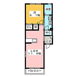 サンハイム和 1LDKの間取図画像