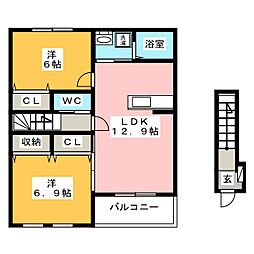 ルミエールドゥース 2LDKの間取図画像