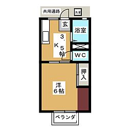 パナハイツ室C 1Kの間取図画像