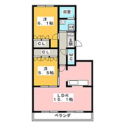 ヴィレッジ・バレーK 2LDKの間取図画像