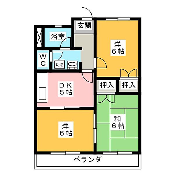 アメニティハウスオガワ　B ｜岐阜県大垣市中野町５丁目(賃貸マンション3DK・2階・49.50㎡)の写真 その2