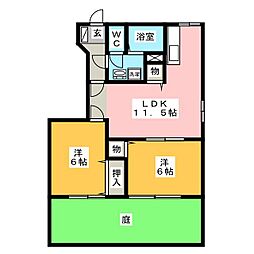 グランドールII　C 1階2LDKの間取り
