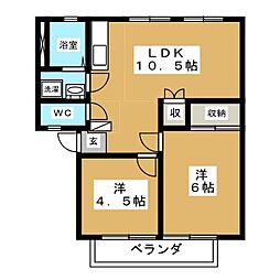 DreamForest楽田 2LDKの間取図画像