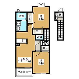 フィオーレ勝山A 2LDKの間取図画像