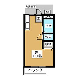 レインボーハイツ ワンルームの間取図画像