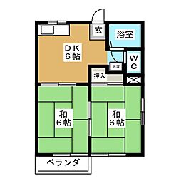 フォーブル金森B 2DKの間取図画像