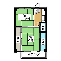 ビレッジハウスごうど1棟 2Kの間取図画像