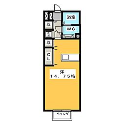 アンティエーヌモナリエ　B 2階ワンルームの間取り