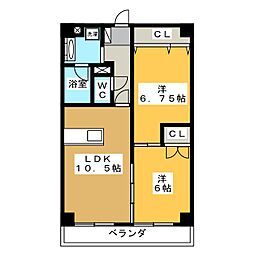 アムール松倉 2LDKの間取図画像