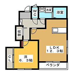 ルクプル 1階1LDKの間取り