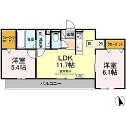 DーROOM蘇原村雨町B棟 2LDKの間取図画像