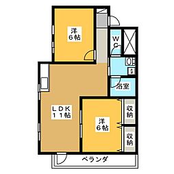 コーポ牧田 2LDKの間取図画像