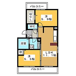 Ks'B 2LDKの間取図画像