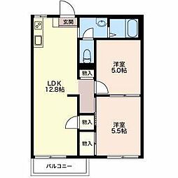 レークヒルB 2LDKの間取図画像