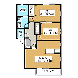 ノースタウンB 2LDKの間取図画像