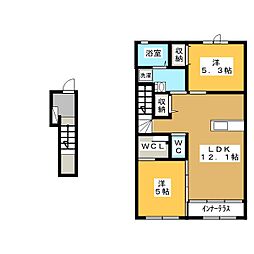 リヴィエール 2LDKの間取図画像