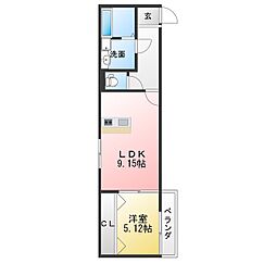 グリーンフォレスト那加門前 1LDKの間取図画像