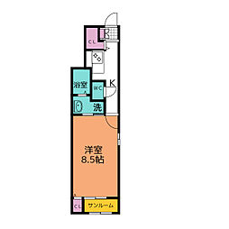 フリシュ 1Kの間取図画像