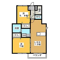 シャンポールカカミノA 2LDKの間取図画像