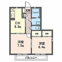 ビューテラス鵜沼C 2DKの間取図画像
