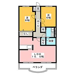 アムールアドニス 2LDKの間取図画像