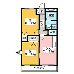 ラフィネ上恵土 2DKの間取図画像