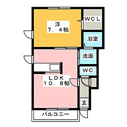 ハッピーエイトC 1LDKの間取図画像