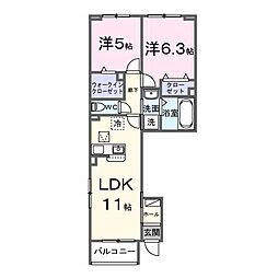 アッシャー 2LDKの間取図画像