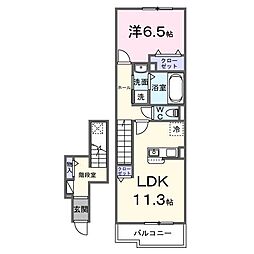 アッシャー 1LDKの間取図画像