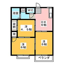 エントピア吉田Ｃ 2階3DKの間取り