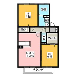 アポロタウン　Ａ 1階2LDKの間取り