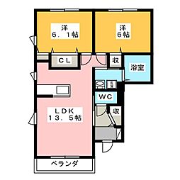 Ｃａｓａ　Ｆｅｌｉｃｅ　Ａ棟 1階2LDKの間取り