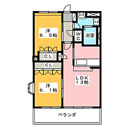 ウッドヴィレッジ2 2LDKの間取図画像