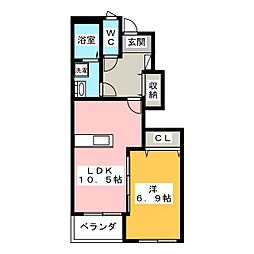サンシャイン稲里 1LDKの間取図画像