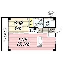 牛牧グリーンハイツ 1LDKの間取図画像