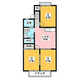 グリンビューわかぞのF棟 3DKの間取図画像