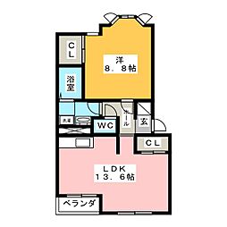 メルヴェーユウイン 1LDKの間取図画像