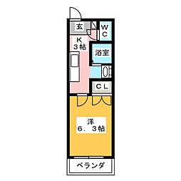ガーデンプレイスS・K 1Kの間取図画像