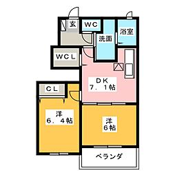 ブリアールA 2DKの間取図画像