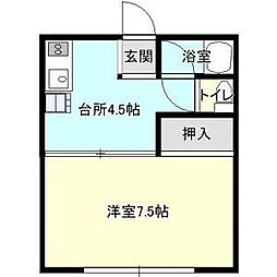 清流とそよ風のルヴァン 1DKの間取図画像
