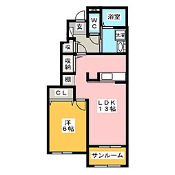 フランヴェール2 1LDKの間取図画像