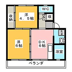 ビレッジハウス巣南町西1 2DKの間取図画像