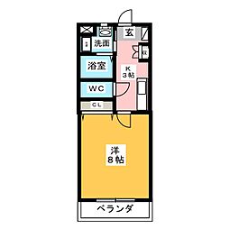 シューフルールVI 3階1Kの間取り