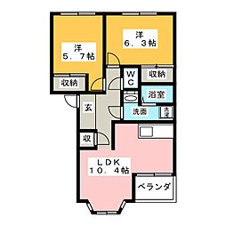 クレア雅 2LDKの間取図画像